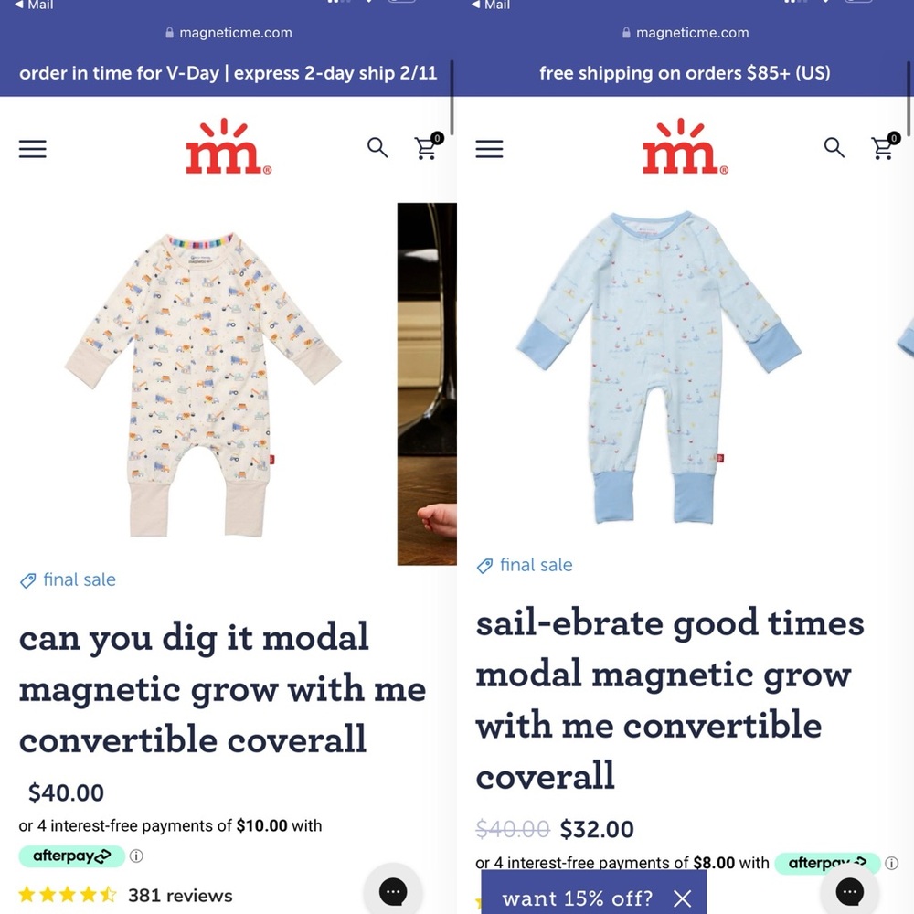Two Magnetic Me Convertible Coveralls (3-6 mo)
